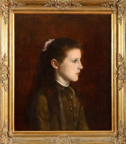 null LUCAS (Fin du XIXème siècle) Profil de jeune femme en brun, 1890 Huile sur toile...