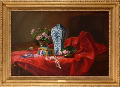 null Gustave Émile COUDER (1845-1903) Nature morte au vase chinois et au coffret...