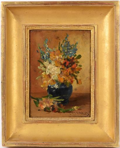 null Edmond VAN COPPENOLLE (c.1843/46-1915) Bouquets de fleurs Deux huiles sur panneaux...