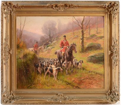 null Eugène PETIT (1839-1886) Scène de chasse à courre Sur sa toile d’origine Signée...