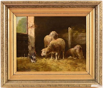 null Jules George BAHIEU (c.1860-c.1895) La bergerie Sur sa toile d’origine Signée...
