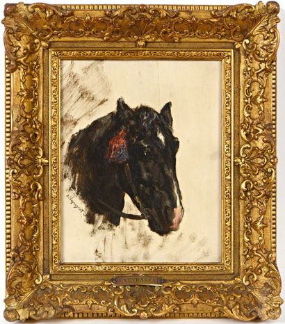 null Jules Jacques VEYRASSAT (1828-1893) Tête de cheval Huile sur panneau Signée...