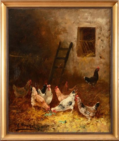 null Charles Laurent MARECHAL (1801-1887) Le poulailler Sur sa toile d’origine Signée...