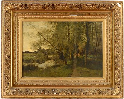 null Léon Germain PELOUSE (1838-1891) Sous-bois près d’une rivière Sur sa toile d’origine...