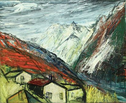 Michel-Marie POULAIN (1906-1991) Alpes Huile sur toile Signée en bas à gauche Contresignée,...