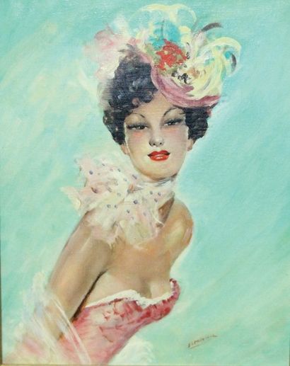 Jules Gustave LEMPEREUR (1902-1985) Elégante au chapeau Huile sur toile signée en...