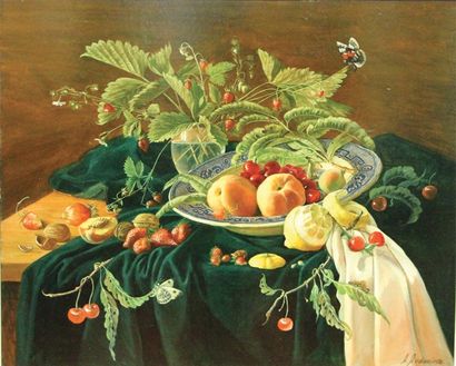 ALLA AVDONINA (Née en 1967) Nature morte aux fruits Huile sur toile signée en bas...