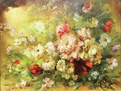 Théo VAN CLEEF (XX) Bouquet de fleurs Huile sur toile signée en bas à droite 27,5...