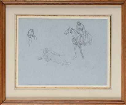 Aldoph YVON (1817-1893) «Etude de cavalier et soldat»
Crayon sur papier bleu.
17...