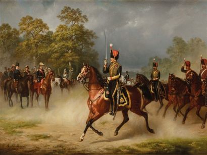 Alfred SAINTE MARIE (actif de 1853 à 1870) «Défilé du régiment d'artillerie de la...