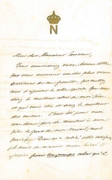 null PRINCE IMPÉRIAL (Louis-Napoléon Bonaparte, dit le).
Lettre autographe signée...