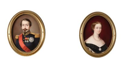 Sophie Liénard (c.1842-1860) «Exceptionnelle paire de miniatures figurant l'Empereur...