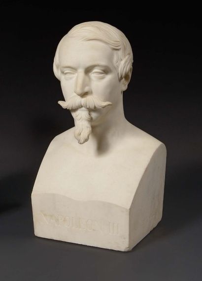 Jean Auguste BARRE (1811-1896) «L'Empereur Napoléon III».
Buste en marbre blanc marqué...