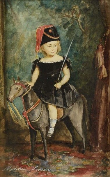 Madelaine Jeanne LEMAIRE (1845-1928) d'après Ecole française Le futur Napoléon III.
Aquarelle,...