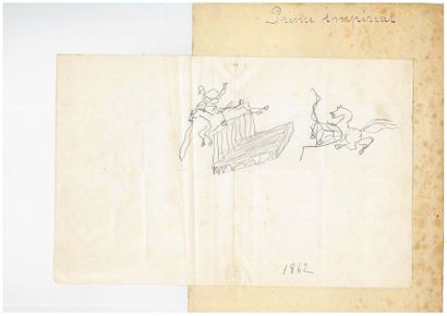 Napoléon Eugène Louis BONAPARTE, Ensemble de trois dessins
- «Chevaux dont l'un monté...