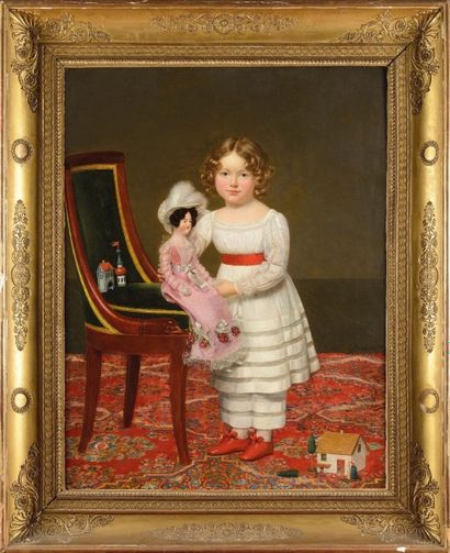 HENRI-FRANÇOIS RIESENER (PARIS 1767-1828) Portrait d'une petite fille à la poupée...
