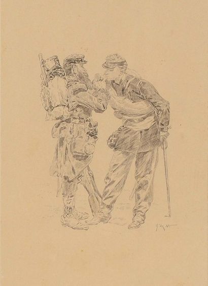 Alphonse DE NEUVILLE (1835-1885). Trois études, au crayon et à l'encre.

a) «Etude...