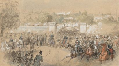 Constantin GUYS (1802-1892) «L'Empereur Napoléon III et son état major devant une...