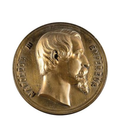 null «L'Empereur Napoléon III».
Médaillon rond en bronze représentant le portrait...