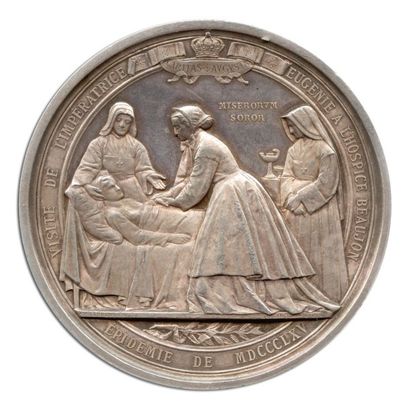  Napoléon III et Eugénie Médaille en argent pour la visite à l'Hôtel Dieu de de l'Empereur...