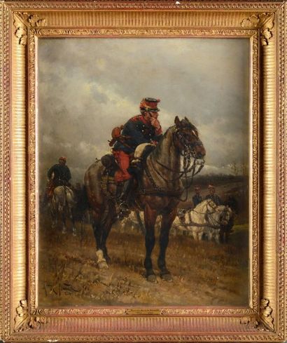 Alphonse de NEUVILLE (1835-1885). Ecole française «Train des Equipages en campagne».
Huile...