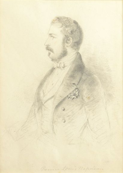 Alfred d'ORSAY (1801-1852). Ecole française «Portrait du Prince Louis Napoléon».
Dessin...