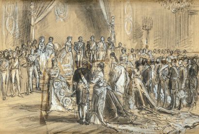 Constantin GUYS, attribué à. Ecole française «Mariage de l'Empereur Napoléon III,...