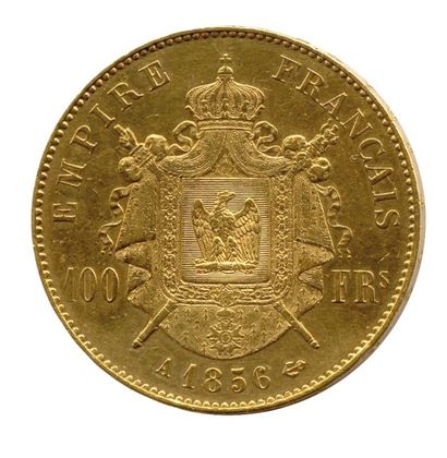  Napoléon III (1852-1870) 100 Francs or (tête nue BARRE) 1856 Paris. (32.33 g) Très...