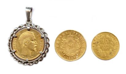 Lot de trois monnaies d'or de Napoléon III...