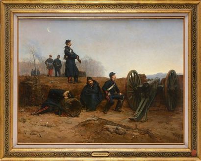 Etienne BERNE BELLECOUR (1838-1910) Ecole française «Artilleurs aux aguets et au...