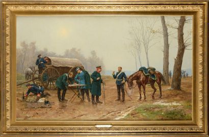 Etienne BERNE BELLECOUR (1838-1910) «Le retour de reconnaissance d'une patrouille...