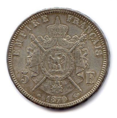  Napoléon III (1852-1870) 5 Francs argent (tête nue BARRE) 1870 Paris. (25.01 g)...