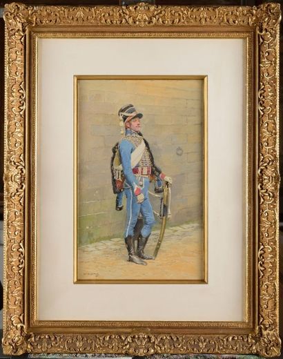 Edouard DETAILLE (1848-1912). Ecole française «Hussard en pied du 1er régiment. Epoque...