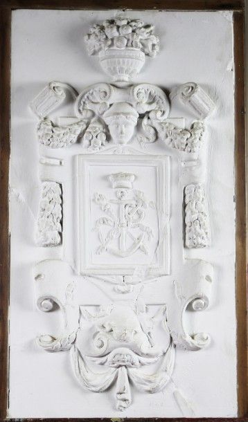null DESCHAMPS Ecole française du XIXème siècle Petit bas relief en plâtre décoré...