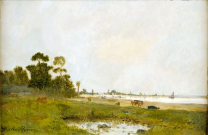Jules Charles ROZIER (Paris 1821 - Versailles 1882) Le troupeau près de la plage...