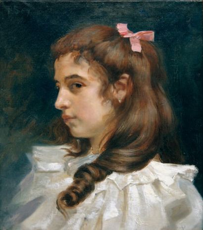 Jean-Paul SINIBALDI (Paris 1857 - Bourg 1909) Portrait de jeune fille au noeud rose...