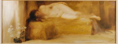 Henri LEROLLE (Paris 1848 - 1929) Odalisque Toile 38,5 x 100,5 cm Signée en bas à...