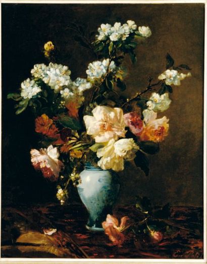 Eugène PETIT (Paris 1839 - 1886) Bouquet de fleurs Toile 73 x 60 cm Signée en bas...