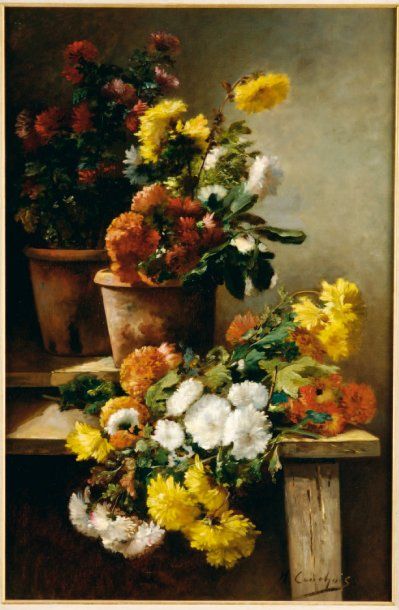 Eugène Henri CAUCHOIS (Rouen 1850 - Paris 1911) Bouquet de chrysanthèmes Toile 75...