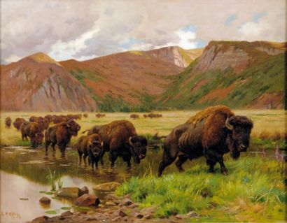 Georges Frédéric ROTIG (Le Havre 1873 - ? 1961) Le troupeau de bisons Sur sa toile...