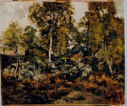 Louis WATELIN (Paris 1838 - 1907) Le long rocher de la forêt de Fontainebleau Sur...