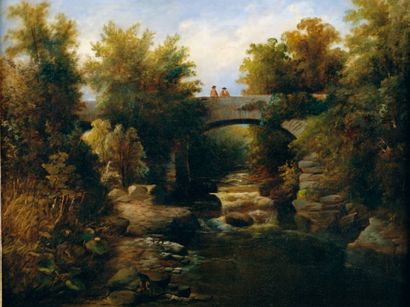 Jean CORNU (Chenovre 1819 - 1874 ou 1876) Le pont de pierre Toile 41 x 55 cm Monogrammée...
