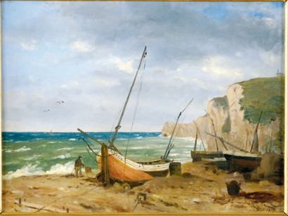 Charles Alexis Emmanuel MALAPEAU (Paris 1827 - ?) Falaise d'Etretat Panneau 27 x...