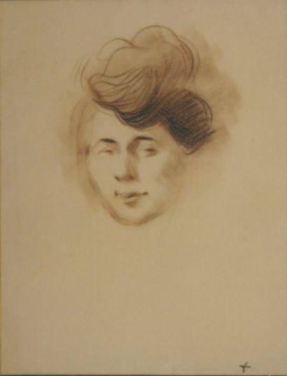 Jean Louis FORAIN (1852 - 1931) Tête de femme Crayon brun 32,5 x 25,5 cm Monogrammé...