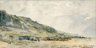 Eugène DELESTRE (Paris 1819 - 1919) Villers Aquarelle 11,5 x 23 cm Localisée, datée...