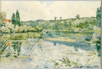 Eugène DELESTRE (Paris 1819 - 1919) Brie-sur-Marne Aquarelle 11,5 x 23 cm Localisée...