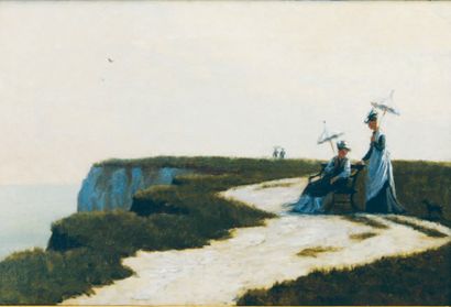 Attribué à Louis-Alexandre DUBOURG (Honfleur 1825 - 1891) Elégantes au bord de la...
