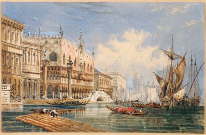Henri BREMARD (? 1823 - ? 1893) Vue de Venise - Le palais des Doges Aquarelle et...
