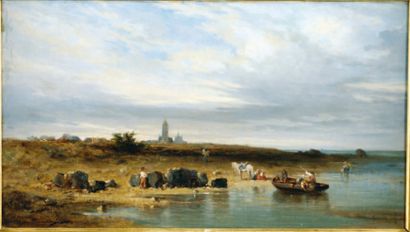 Charles Emile de TOURNEMINE (Toulon 1812 - 1872) Bord de mer près de l'église du...