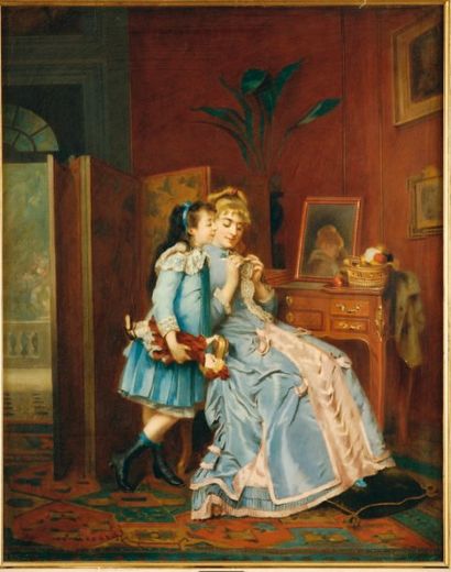 Eugène ACCARD (Bordeaux 1824 - Paris 1888) Les deux soeurs Toile 65 x 54 cm Signée...